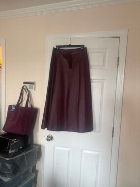 Women's Burgundy A-Line Faux Leather Skirt